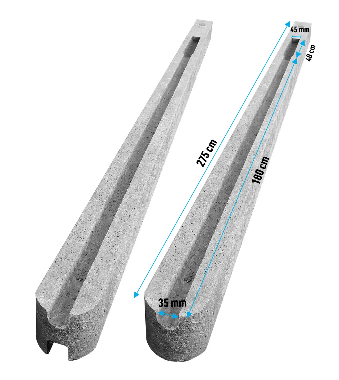 Poteau en b&eacute;ton rainur&eacute; - rainure 35 mm